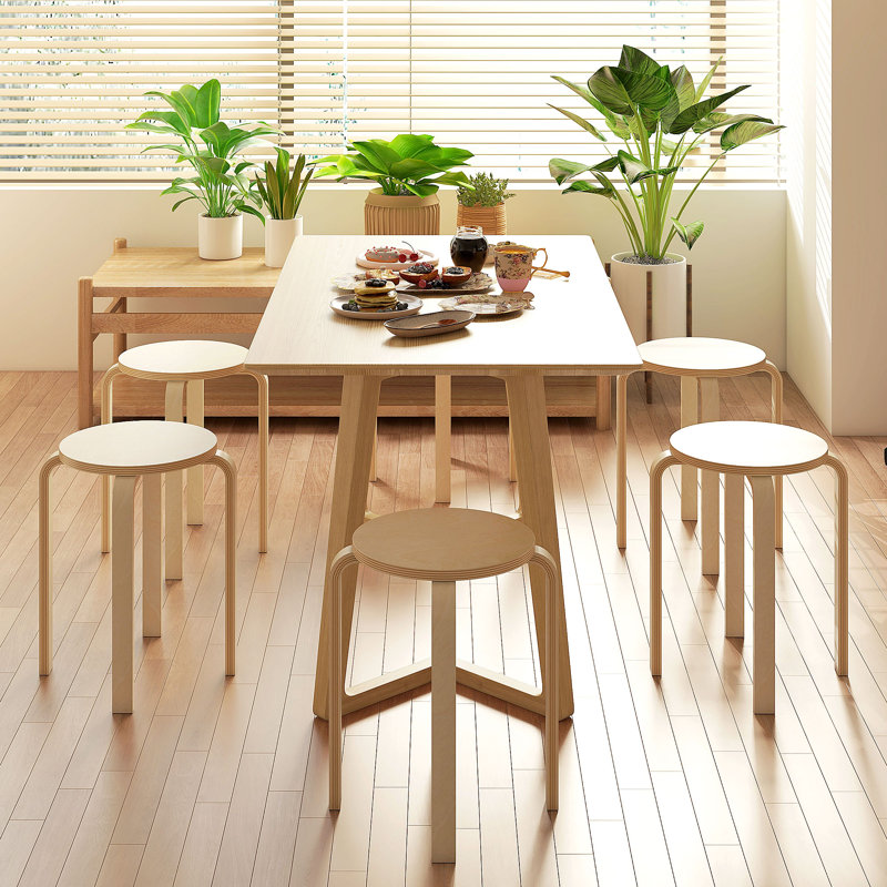 Stackable Stools Set of 6, 18-Inch Round Backless Stools for Kitchen