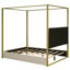 Grand lit plateforme à baldaquin avec tête de lit et structure en métal, beige
