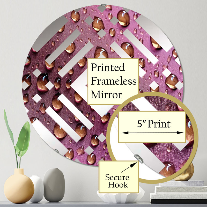 Rose rose avec gouttes de pluie - Miroir décoratif diamant, 23,6 po x 23,6 po