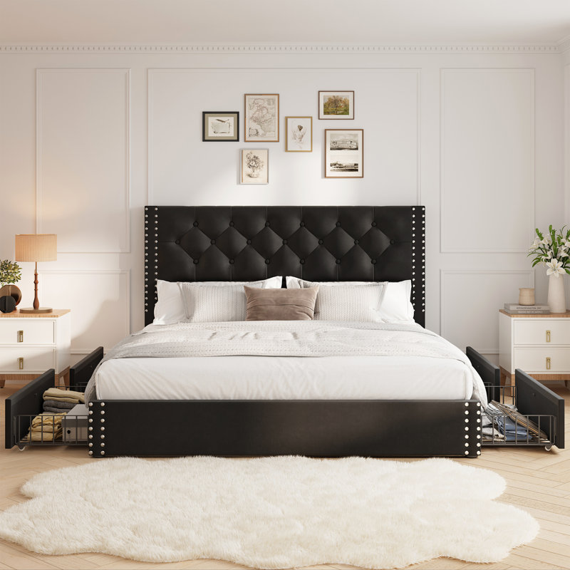 Kevyon Upholstered Platform Storage Bed, Black, Full
