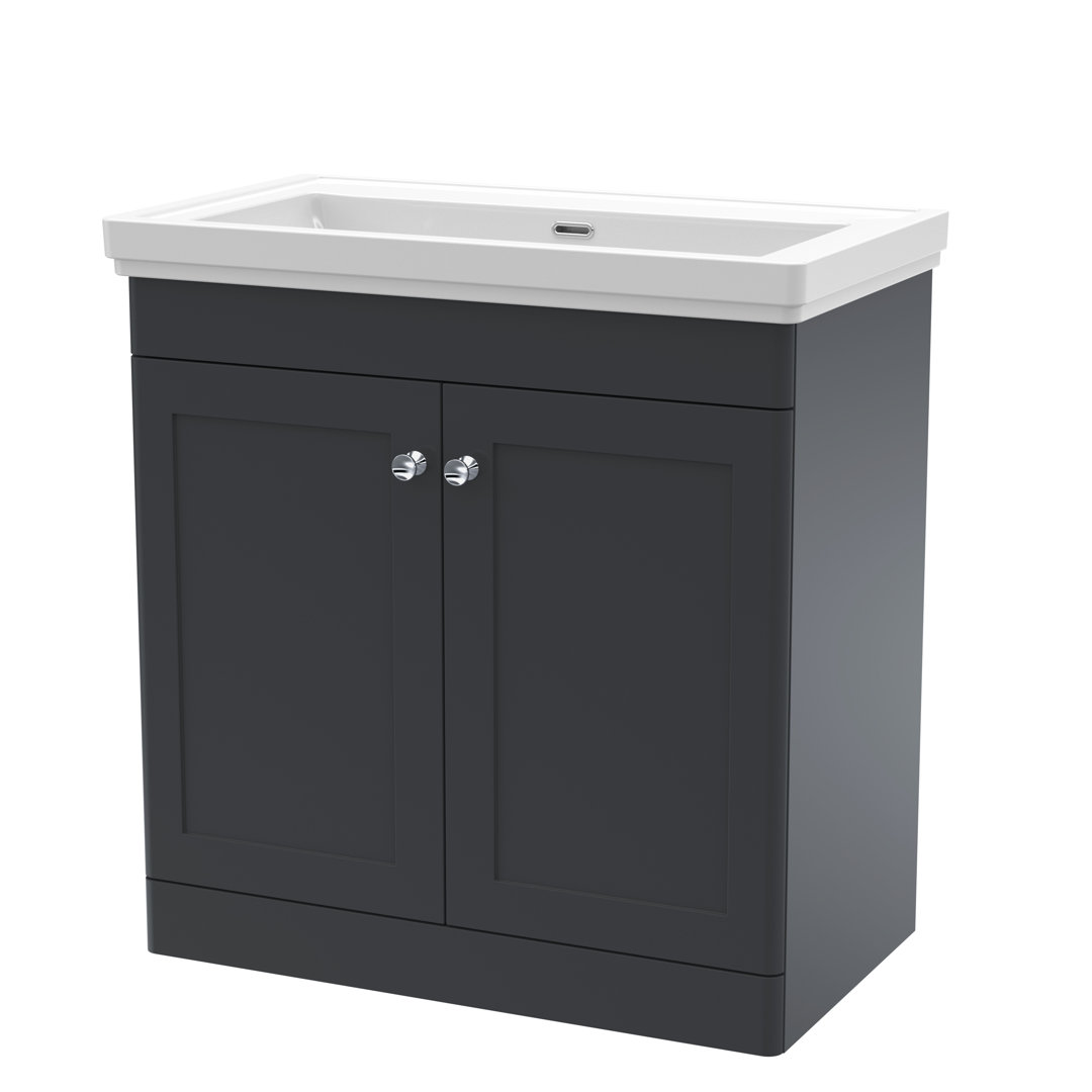 nuie CLC1426H Classique Traditional Bathroom Floor Standing 2 Door Vanity Unit & 0 Tap Hole Fireclay Basin, 800mm, Soft Black - Image 3