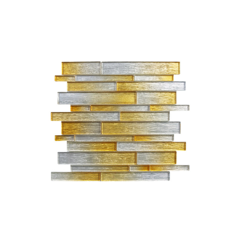 Foil Random Sized Interlocking Glass Mosaic Tile, Silver/Gold