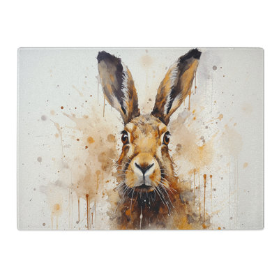Hare Watercolour  Glass Chopping Board