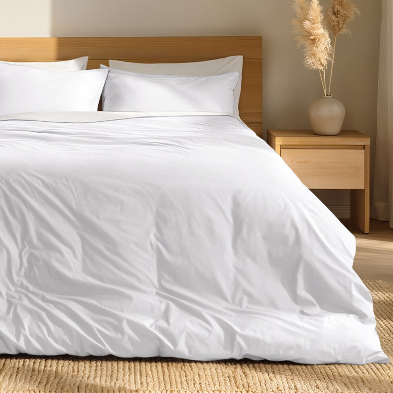 100% Cotton Duvet Set – Crisp Percale Weave – Lightweight & Breathable, White, California King Duvet Cover + 2 King Shams