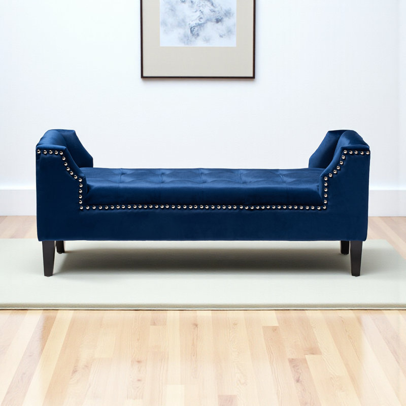 Jack Bench in Royal Blue Velvet Upholstery & Espresso Finished Wood, 21.3'' H X 51.6'' W X 16.9'' D, Dark Royal Blue/Black
