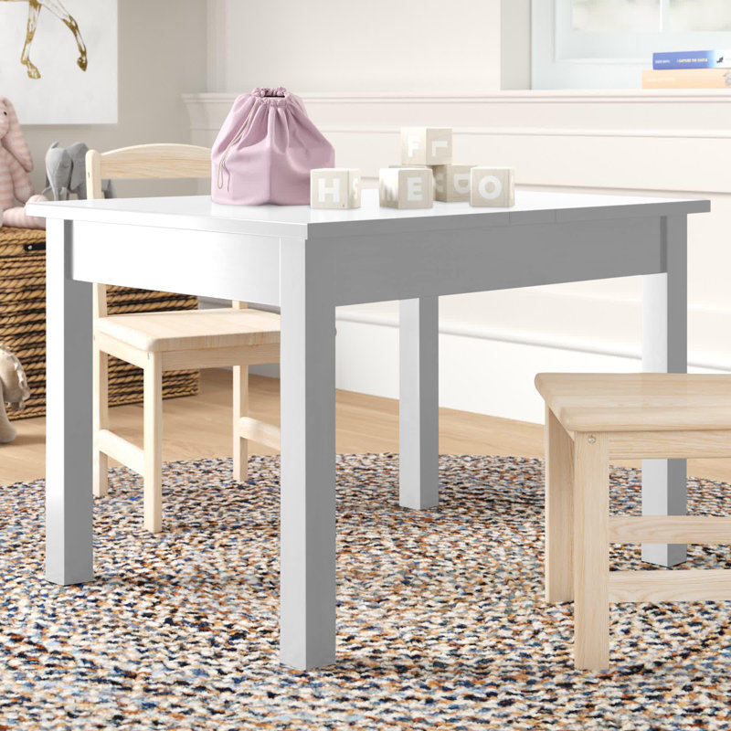 Dmitry Kids Solid Wood Rectangular Play Or Activity Table, White