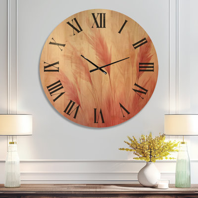 Oversized Boho Wooden Wall Clock – Blush Pampas Glow