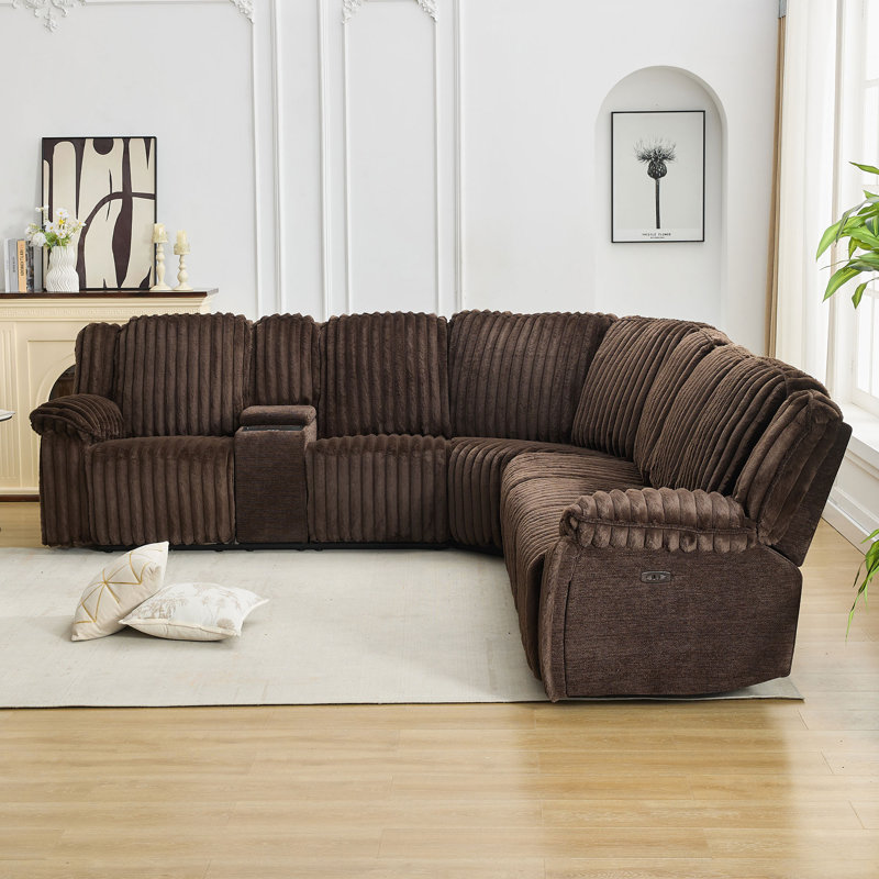 Canapé modulaire inclinable électrique en fausse fourrure 3 pièces avec chargement sans fil USB, Fausse fourrure brune