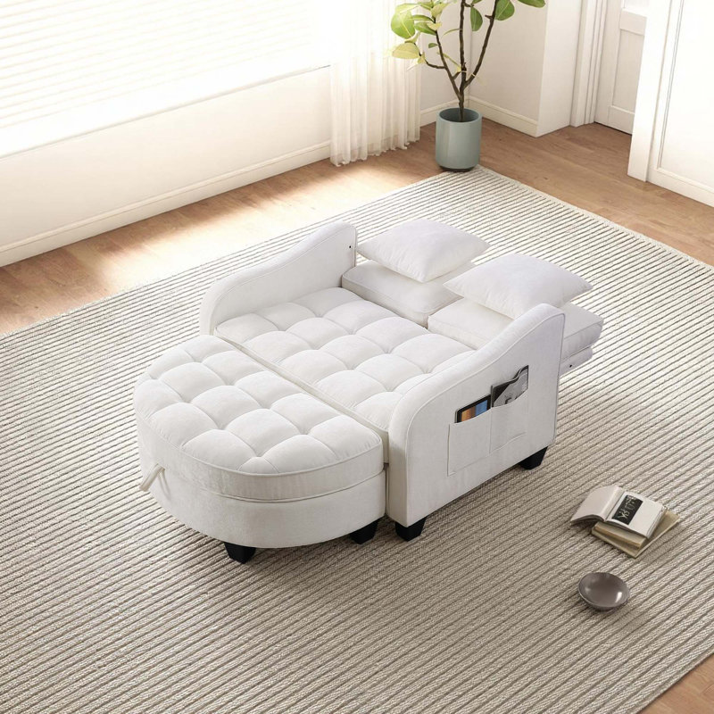 Minimalist Casual Corduroy Sofa With Storage Ottoman, Suitable For Small Living Rooms, Beige