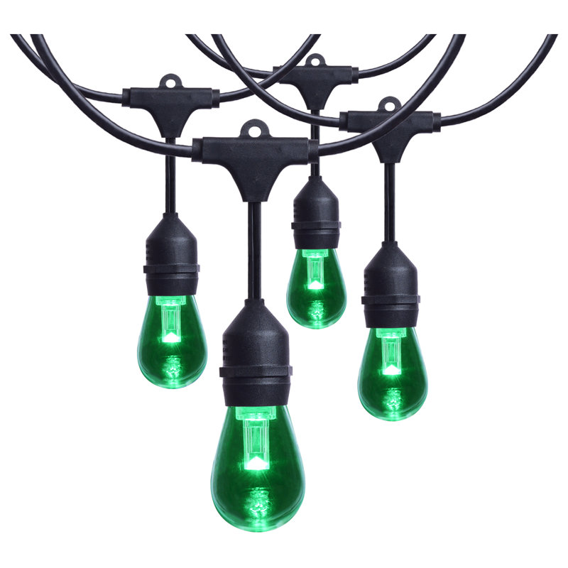 48 Foot LED String Light 15-S14 Lamps Medium Base RGBTW Infrared Remote Black 120V