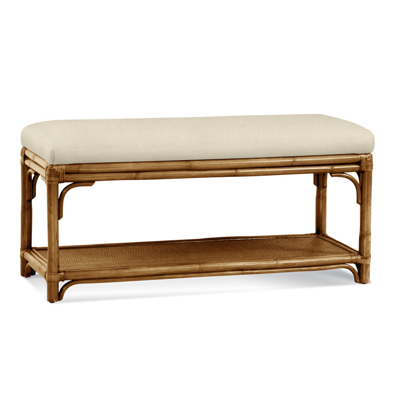 Summer Retreat Wicker Shelf Storage Bench, Honey, Ivory Crypton Performance; 0886-91