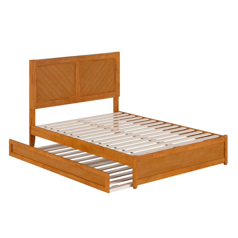 Lit plateforme en bois massif avec pied de lit et gigogne Lamarkus, Double, Caramel clair