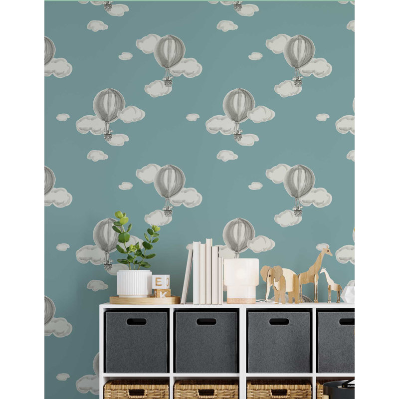 Rouleau de papier peint L 33 pi x l 20,5 po Yuki Osada Up, Up & Away, Bleu