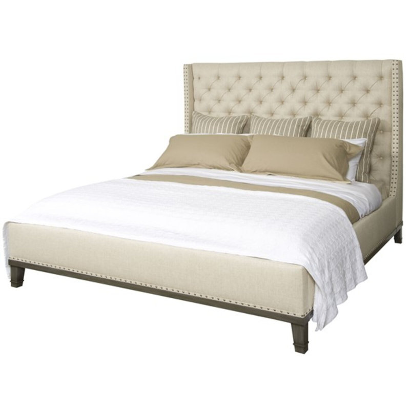 Cleo Solid Wood Wingback Bed, Tuck Water, Queen, Navajo