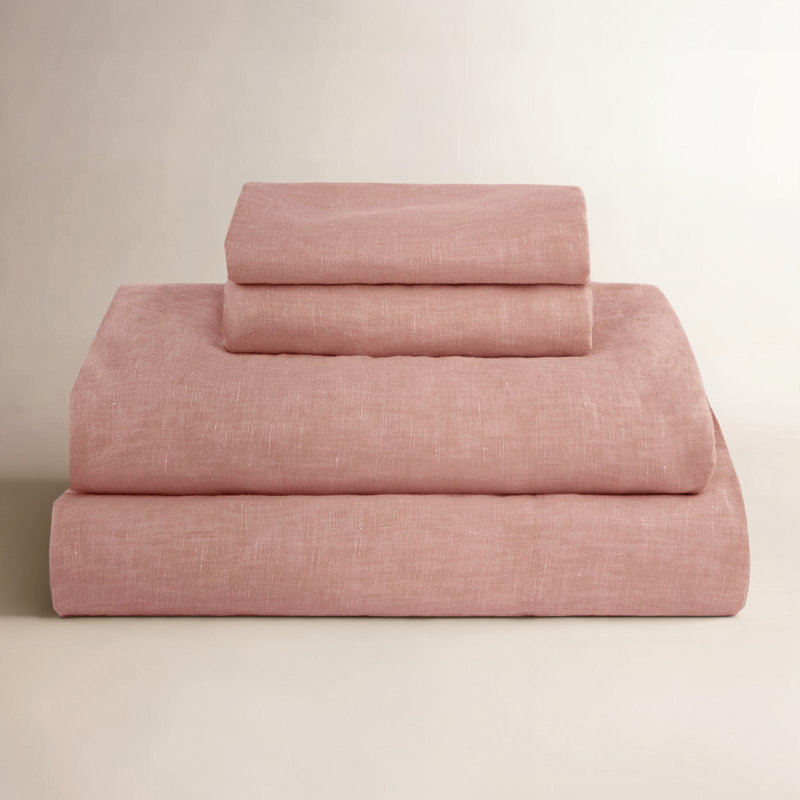 100% French Linen Sheet Set, Clay, Queen Sheet Set with 2 Pillowcases