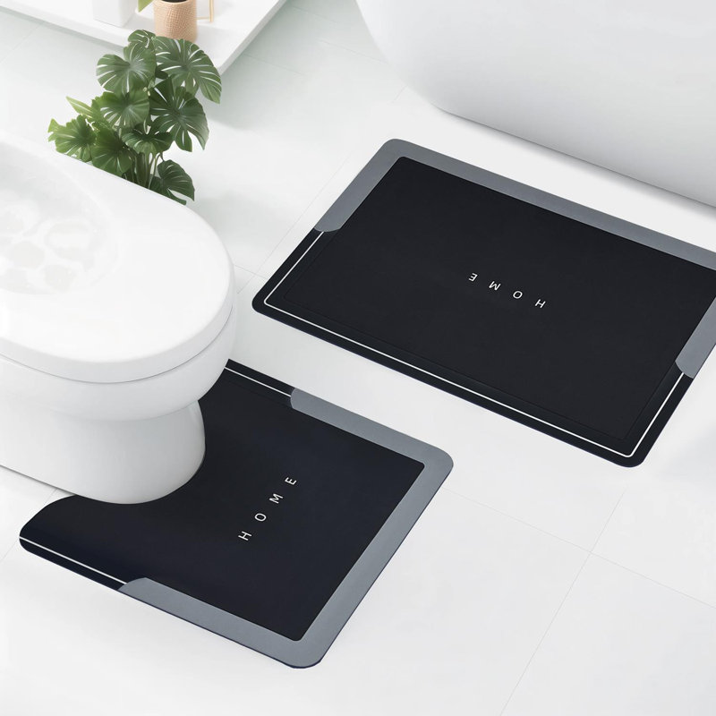 2 Piece set Rectangle Bath Mat, Black