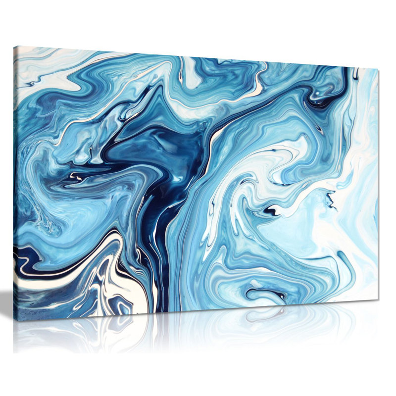 Blue White Liquid Marble - Wrapped Canvas Painting, 31cm H x 20cm W