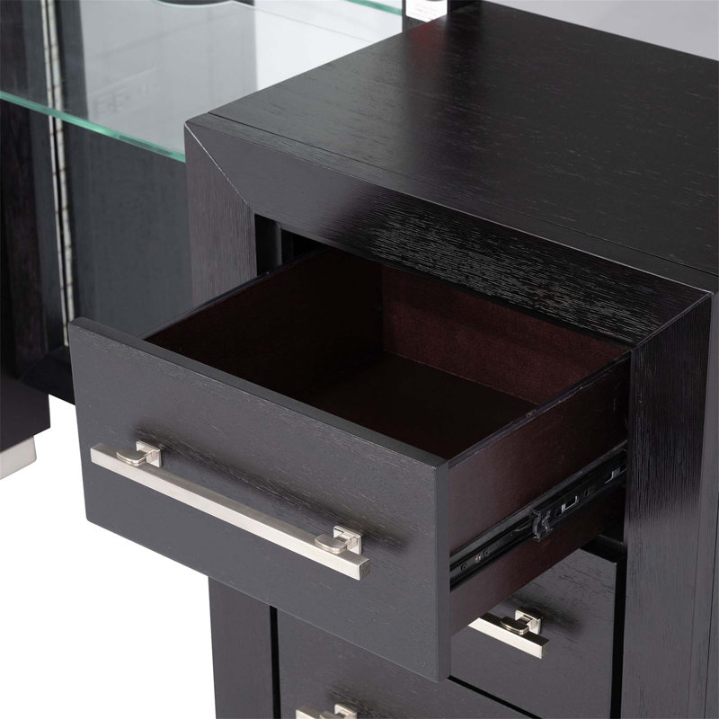 Meuble-lavabo de style contemporain avec tabouret, port USB, plateau en verre et miroir à DEL pleine longueur pour les chambres à coucher modernes