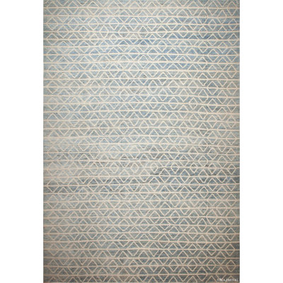 Tapis contemporain moderne surdimensionné à motif géométrique bleu clair / blanc unique en son genre