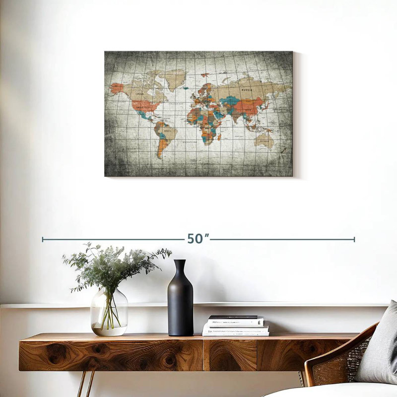 Aliaz Dirty Grid World Map, 20" H x 30" W