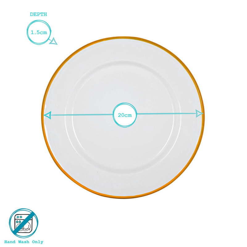 Argon Tableware - White Enamel Dinner Plates - 25.5cm - Set of 12, Yellow