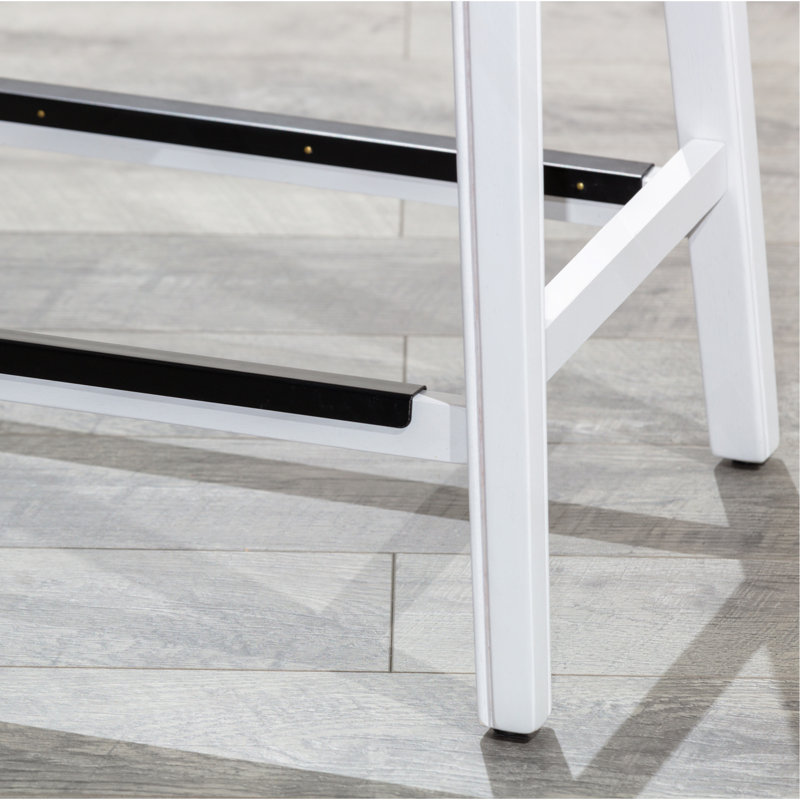 Tabouret de bar de 30 po de hauteur, finition gris patiné, siège en cuir noir, Siège noir / cadre brun 
