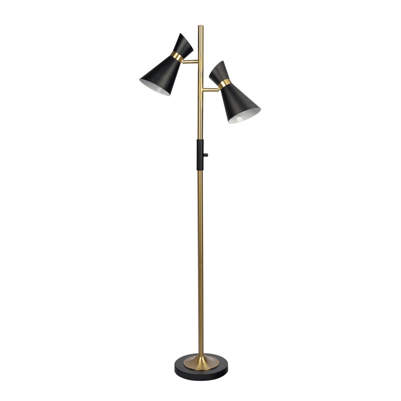 Lampe sur pied moderne en laiton doré avec interrupteur à 4 voies Axis - Éclairage réglable à deux points pour le salon et la chambre à coucher, base en métal