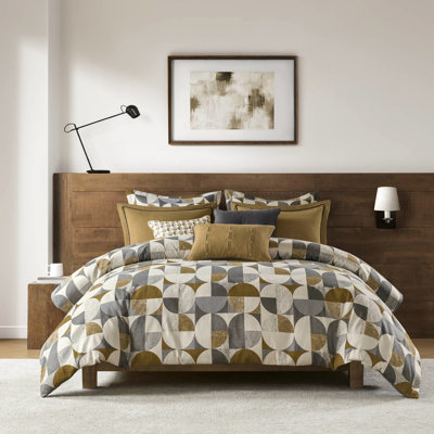 Édredon très grand de 9 pièces en or, motif géométrique scandinave de style Mid-Century, confortable et paisible toutes saisons, housse de couette amovible avec attaches intérieures, espace de sommeil, bouton caché