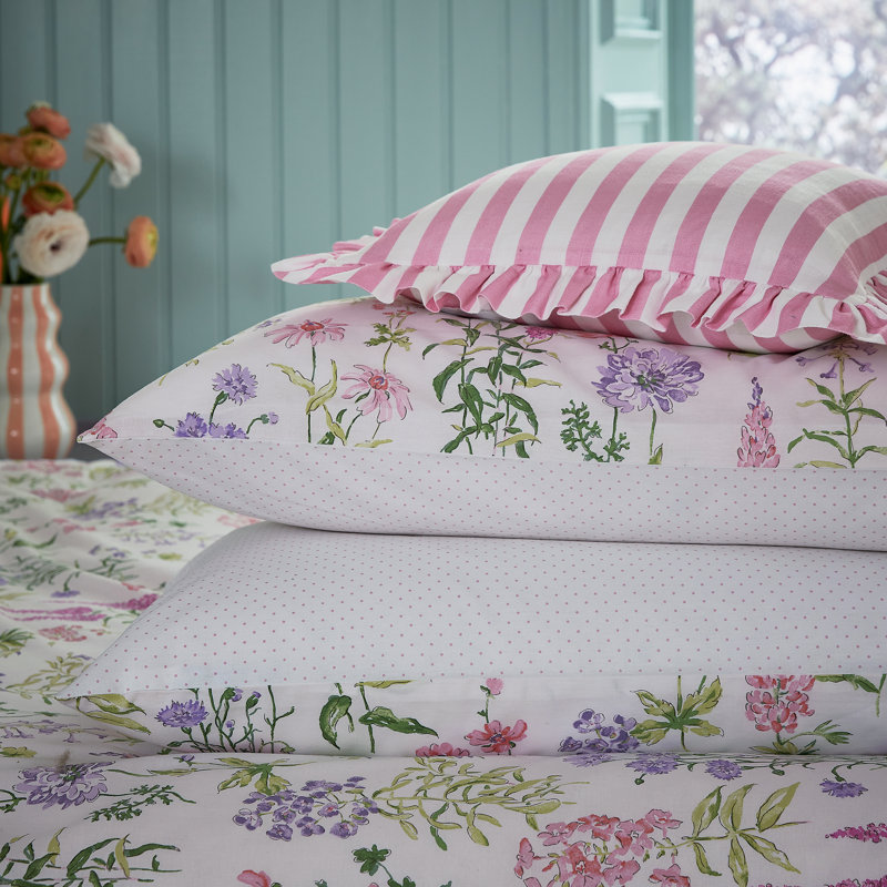 Meadow Flower Print Cotton Duvet Cover Set, King Duvet Cover + 2 Standard Pillowcases