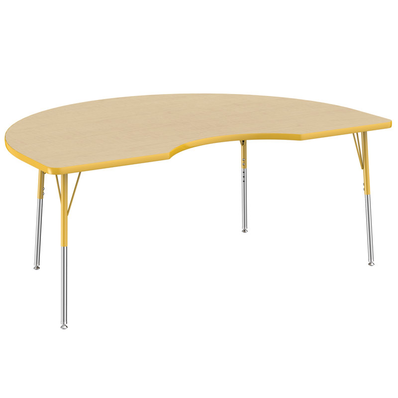 48" x 72" Kidney T-Mould Activity Table with Adjustable Legs, Maple/Yellow, Standard Swivel Glide