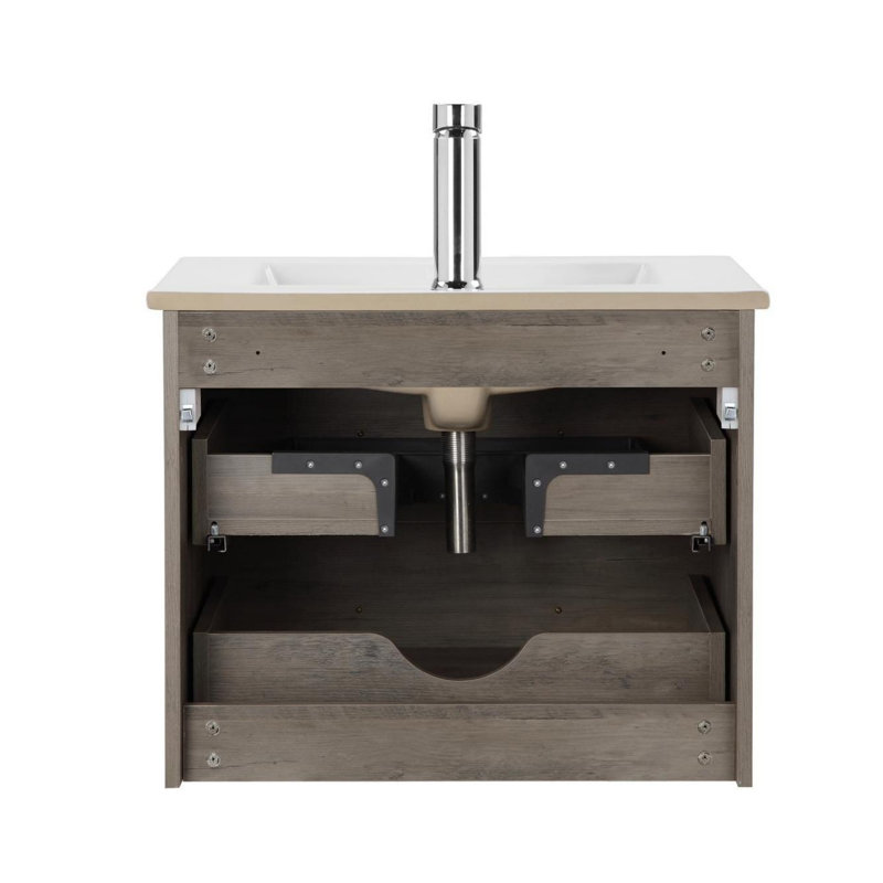 Meuble-lavabo mural avec lavabo en céramique, Gris, 24"