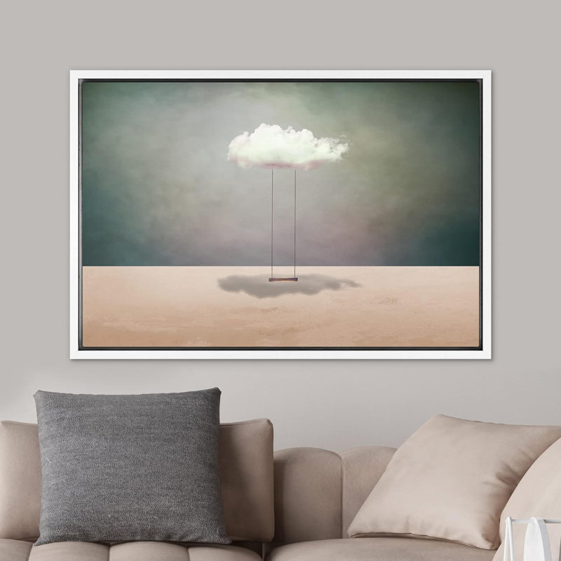Surreal Cloud Swing Desert Framed On Canvas Print, White, 24" H x 36" W x 1.5" D
