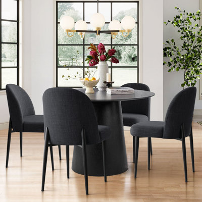 Modern Linen Upholstered Dining Chair with Metal Legs