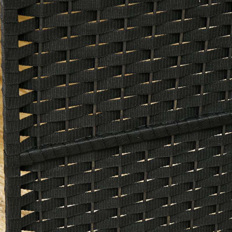 Paravent 4 panneaux de 5,6 pi de hauteur Noir avec motif moderne tissé à la main et plateau arqué séduisant pour la maison. Chambre polyvalente, bureau. Structure en bois, sangles en polypropylène.