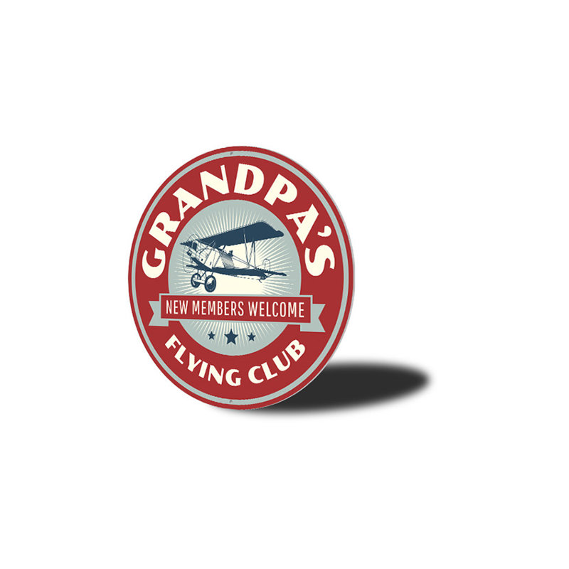 Enseigne en aluminium «Grandpa's Flying Club», H 12 po x l 12 po x P 0,04 po