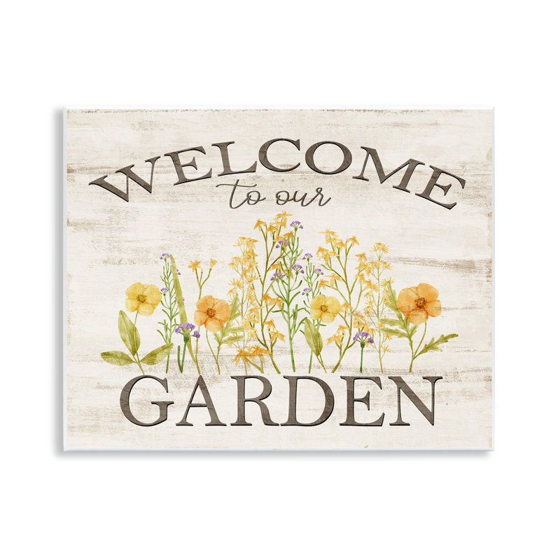 "Welcome to our garden", art mural sur bois par Kim Allen
