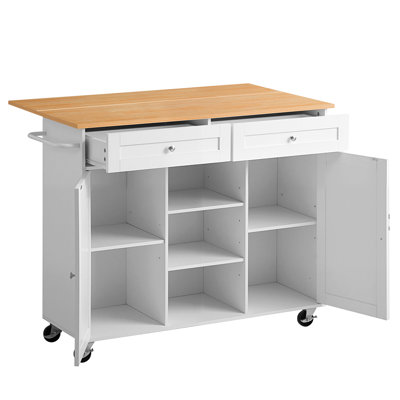 Kitchen Island Cart with Storage, 45.67 in Wide Mobile Rolling Storage Island on Swivel Wheels, with 2 Drawers, Storage Cabinet, Drop Leaf, Towel Rack