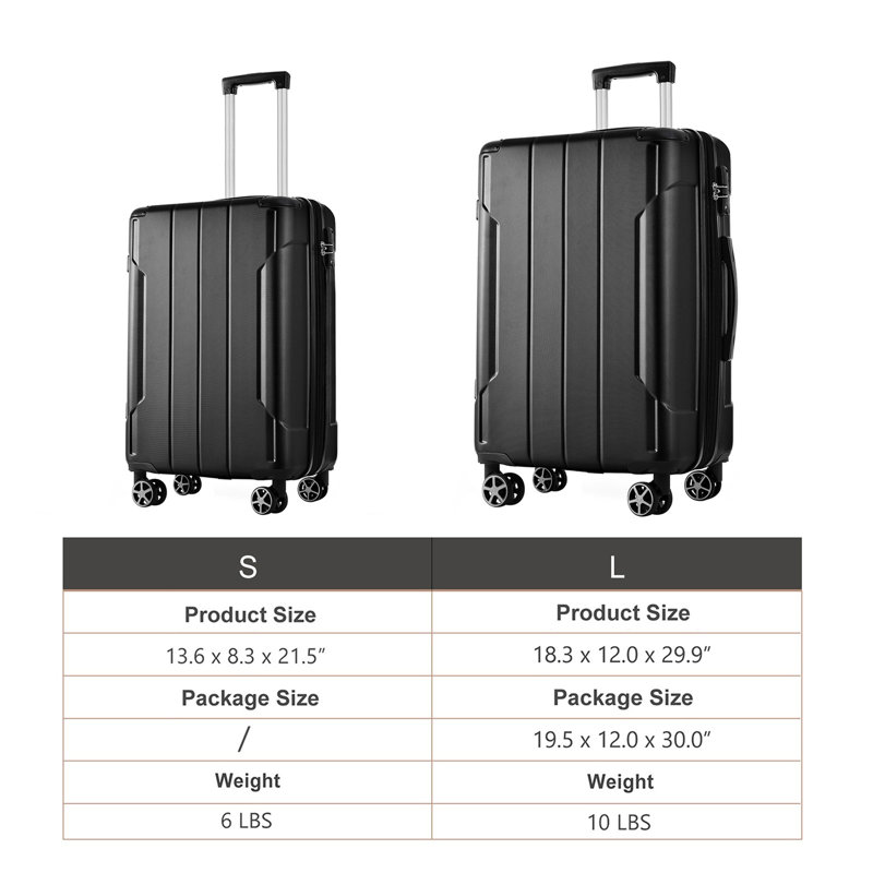 Ensemble de valises Hardshell ABS 2 pièces extensible avec roulettes TSA Lock pour hommes femmes