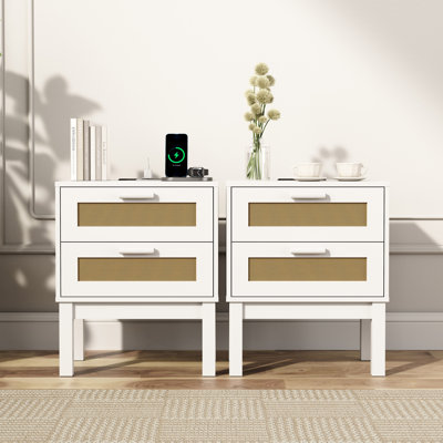2 Drawer Nightstand, Built-in Charging Station, Bedside Table For Bedrooms (set Of 2)