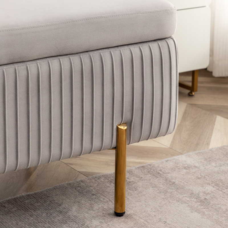 Banc de rangement rembourré en velours Miajah, gris