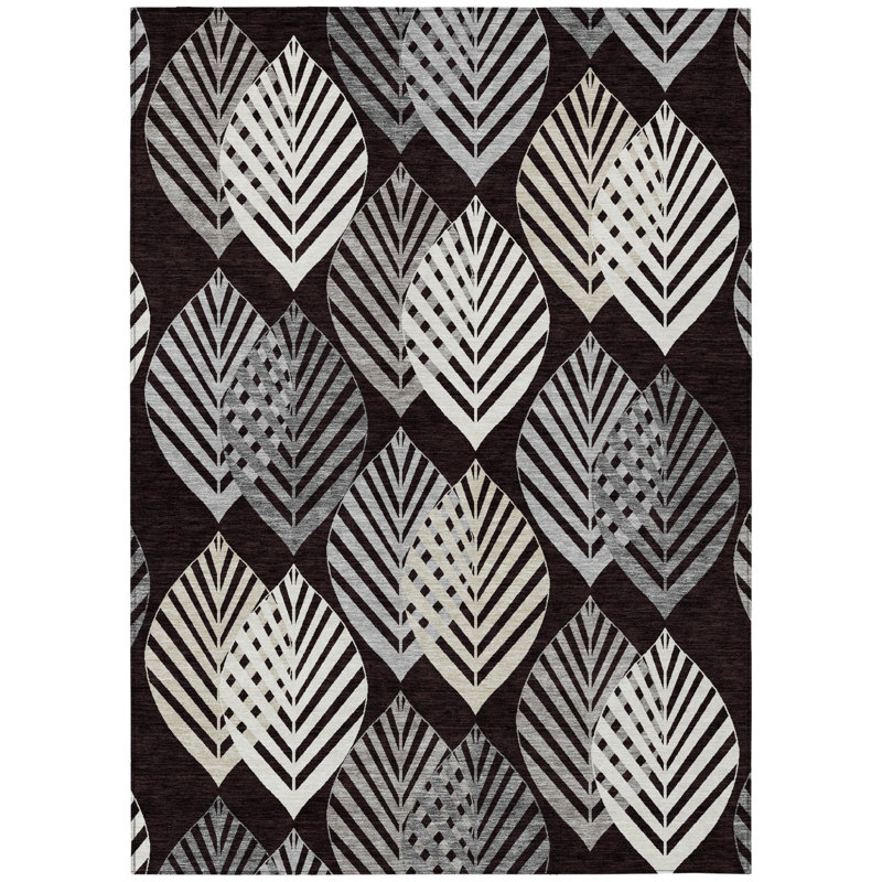 Tapis floral noir lavable 9 pi x 12 pi