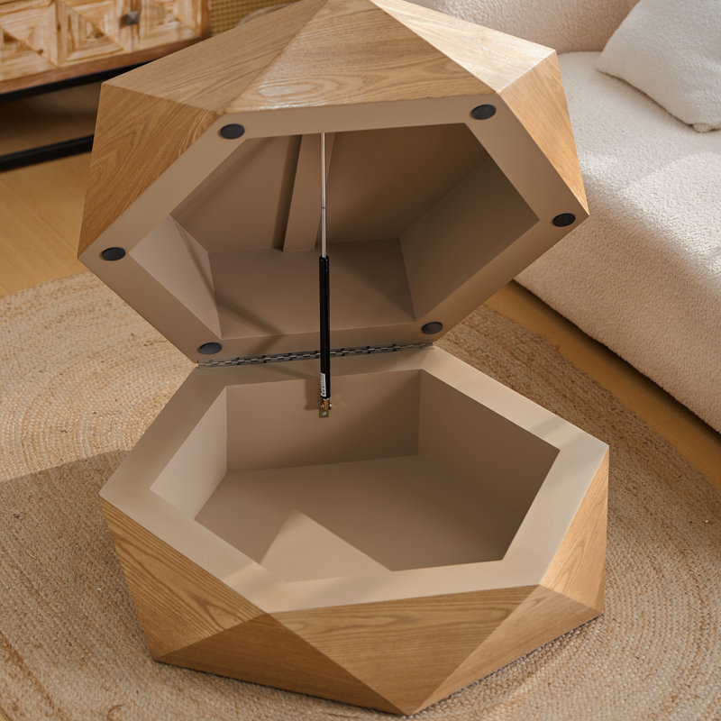 Table basse de style rétro avec plateau rabattable, Naturel