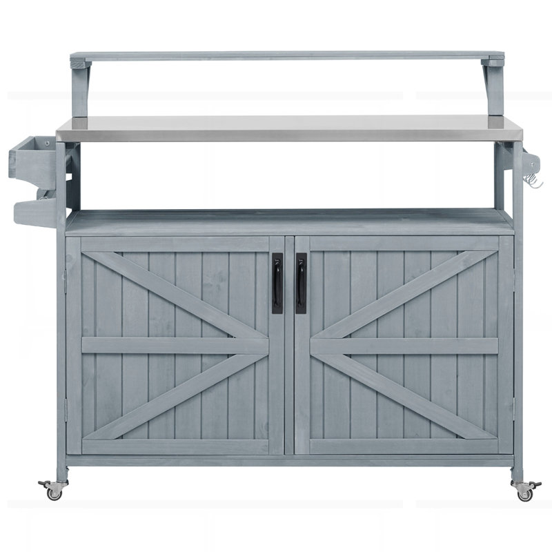 Chariot de gril roulant extérieur avec support de rangement interne, Bleu