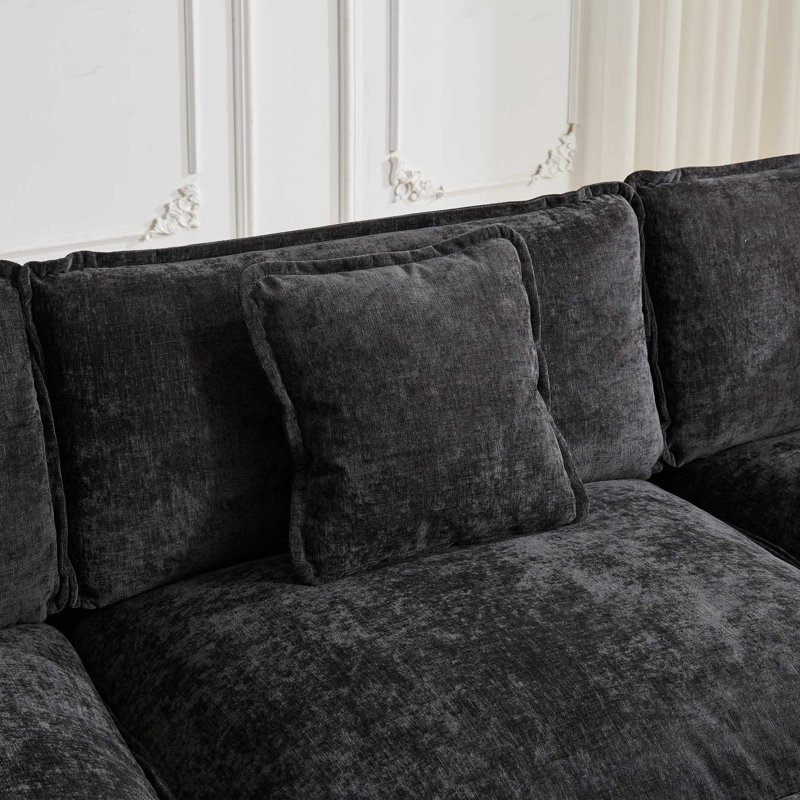 Canapé modulaire Kismet avec tissu chenille et coussins double couche, Chenille noir