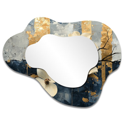 Golden Marble Dogwood Tree Horizon I - Dogwood Cloud Decorative Wall Mirror, Traditional Vanity Mirror, Printed on Metal