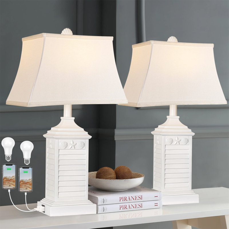Anissa Resin Table Lamp, White, 24.25" H x 14" W x 7.99" D
