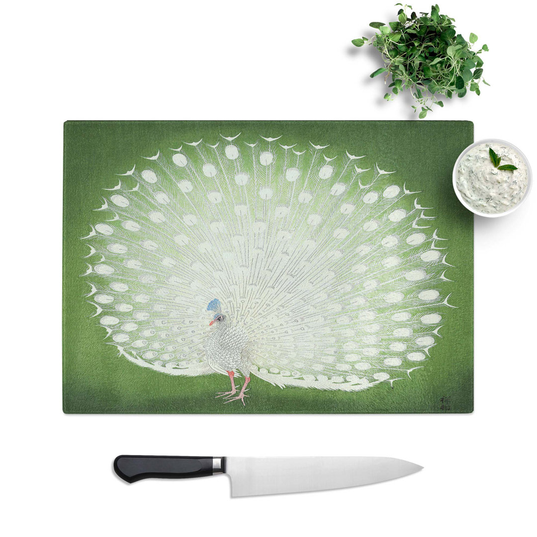 Tempered Glass Peacock by Ohara Koson Chopping Board