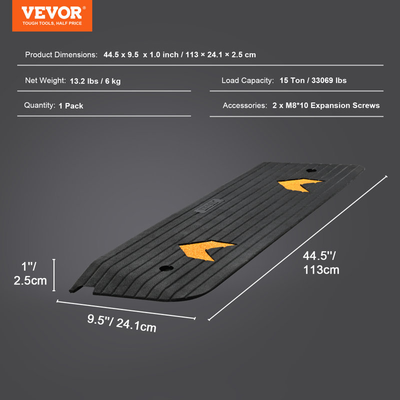 VEVOR Rubber Threshold Ramp, 1" H x 9.5" W x 44.5" L