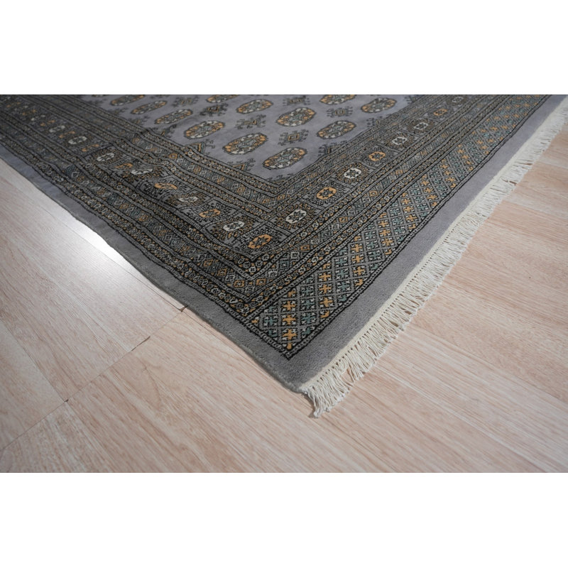 Hand Knotted Wool Geometric Area Rug in Gray, 4' x 6'