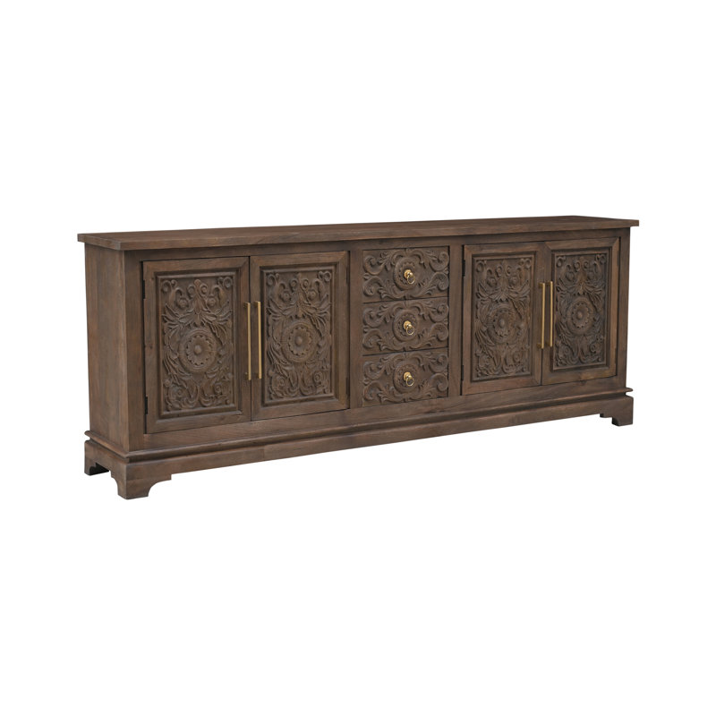 3-drawer 4-door Carved Solid Wood Sideboard, Brown